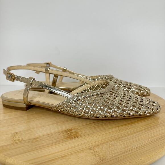 Jessica Simpson Pointed Toe Weave Braided Slingback Flats Gold Womens Size 8.5 - Picture 1 of 6